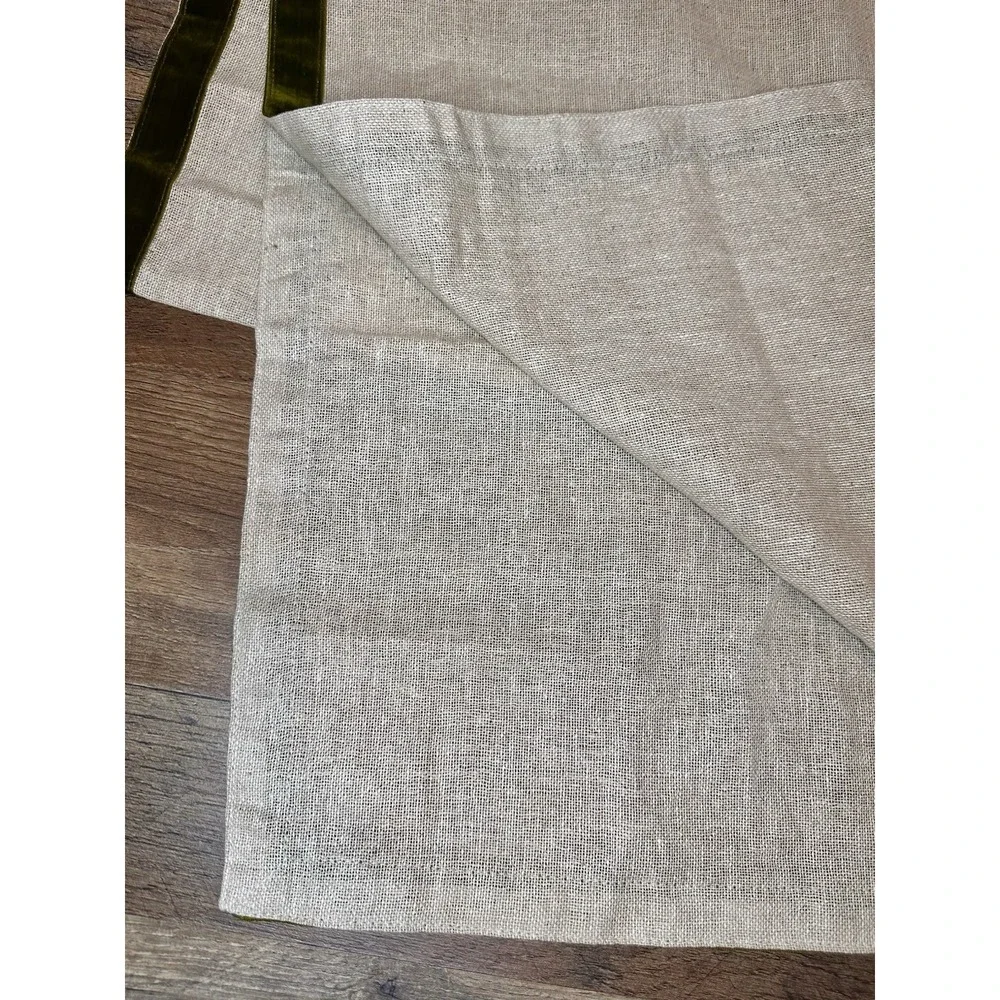 Pier 1 Imports Table Runner Natural Cotton Burlap Moss Green Velvet Trim 14x72